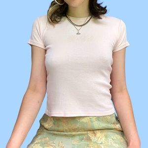 NWT Brandy Melville Peach New York Embroidered Baby Tee